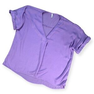 Glam Women's Medium Lavender V Neck Dolman Sleeve‎ Textured Casual Blouse Top